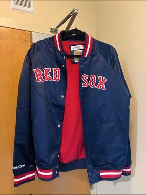 Mitchell & Ness Boston Red Sox Navy and Red Satin Jacket